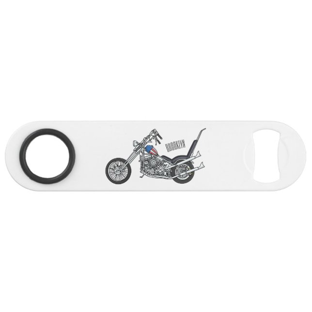 Chopper Motorrad 1950 Cartoon Abbildung Speed Flaschenöffner (Vorderseite (Horizontal))