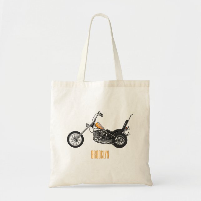 Chopper Motorrad 1950 Cartoon Abbildung Tragetasche (Vorne)