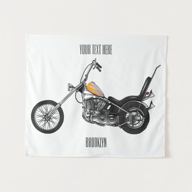 Chopper Motorrad 1950 Cartoon Abbildung Wandteppich (Vorderseite (Horizontal))