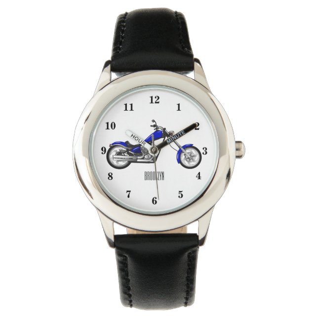 Chopper Motorrad Cartoon Abbildung Armbanduhr (Vorderseite)