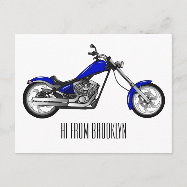 Chopper Motorrad Cartoon Abbildung Postkarte (Vorderseite)
