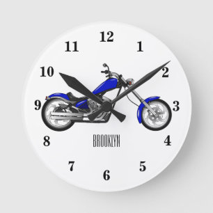Chopper Motorrad Cartoon Abbildung Runde Wanduhr