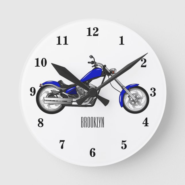 Chopper Motorrad Cartoon Abbildung Runde Wanduhr (Vorderseite)