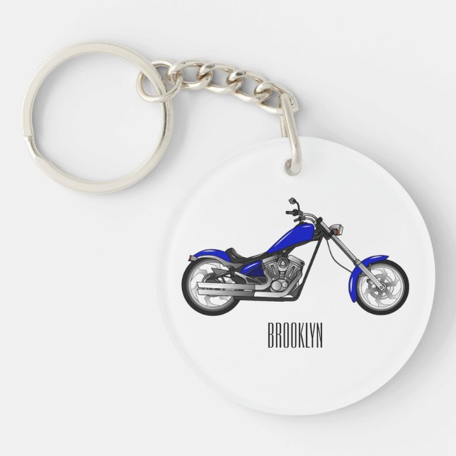 Chopper Motorrad Cartoon Abbildung Schlüsselanhänger (Vorderseite)