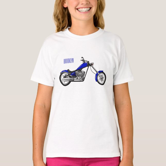 Chopper Motorrad Cartoon Abbildung T-Shirt (Vorderseite)