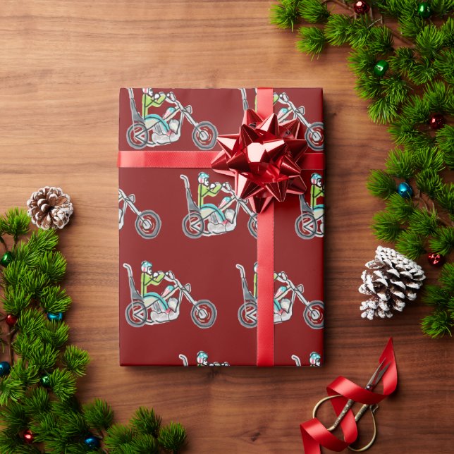 Chopper-Motorrad-Strichmännchen Geschenkpapier (Feiertagsgeschenk)