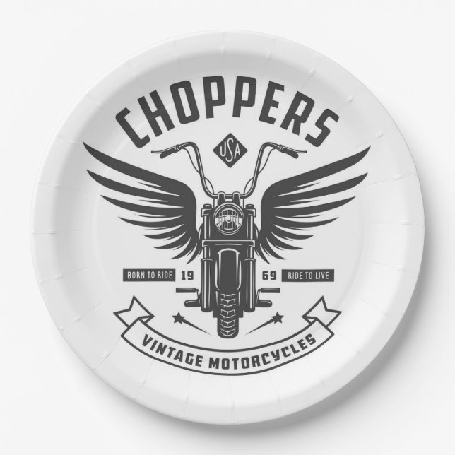 Chopper Vintag Motorräder Pappteller (Vorderseite)