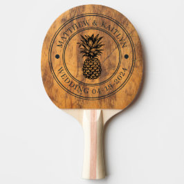 Chopping Block Pineapple Wedding Crest & Names Tischtennis Schläger