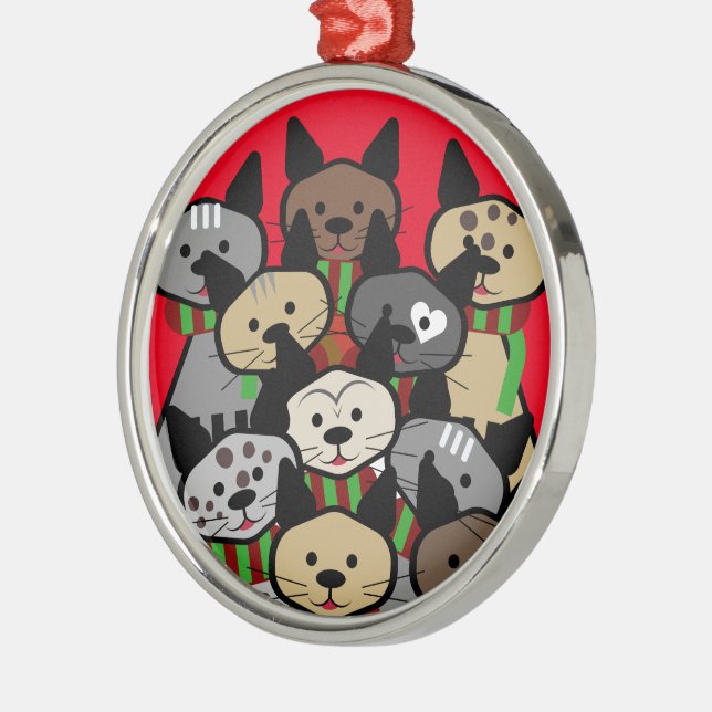 Chor der Weihnachtskatzen Silbernes Ornament (Links)