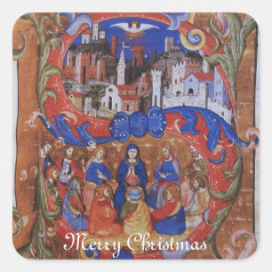 CHORALE MUSIK CHRISTMAS PARCHMENT MIT SITZEN QUADRATISCHER AUFKLEBER