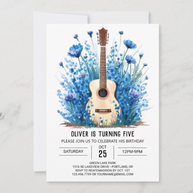 Chord Classical Guitar Boy Birthday Einladung (Vorderseite)