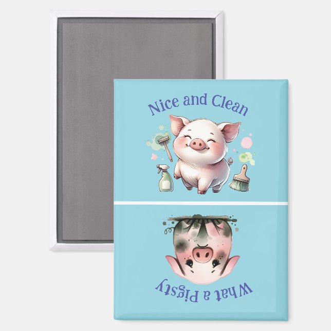 Chore Erinnerung Sauberes Dirty Wasserfarbe Pigsty Magnet (Vorderseite/Rückseite)