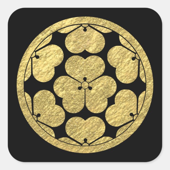 Chosokabe Mon Japanischer Samurai-Clan Quadratischer Aufkleber (Vorderseite)