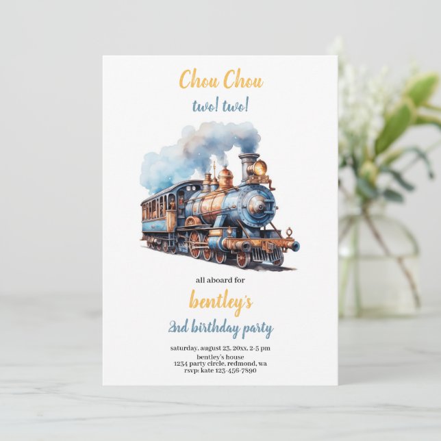 chou chou train birthday invitation einladung (Stehend Vorderseite)