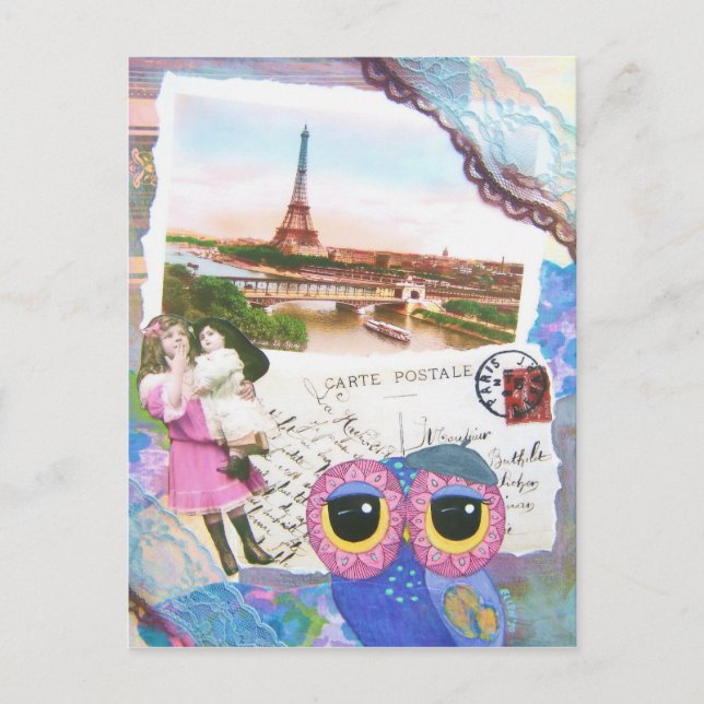 Chouette Owl geht nach Paris Postkarte (Vorderseite)