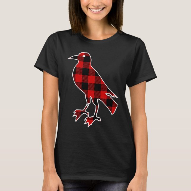 Chough Red Buffalo Plaid Bird Crow Matching PJ Fam T-Shirt (Vorderseite)