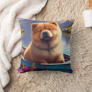 Chow Chow auf einem Paddel: Ein landschaftliches A Kissen