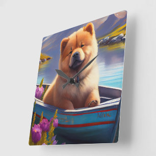 Chow Chow auf einem Paddel: Ein landschaftliches A Quadratische Wanduhr