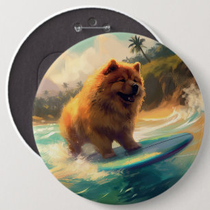 Chow Chow Beach Surfen Malerei Button