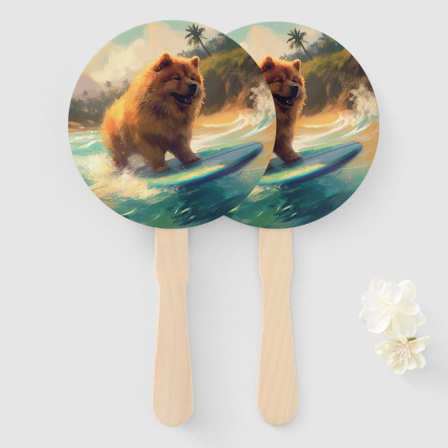 Chow Chow Beach Surfen Malerei Fächer (Vorne und Hinten)