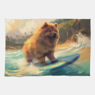 Chow Chow Beach Surfen Malerei Geschirrtuch