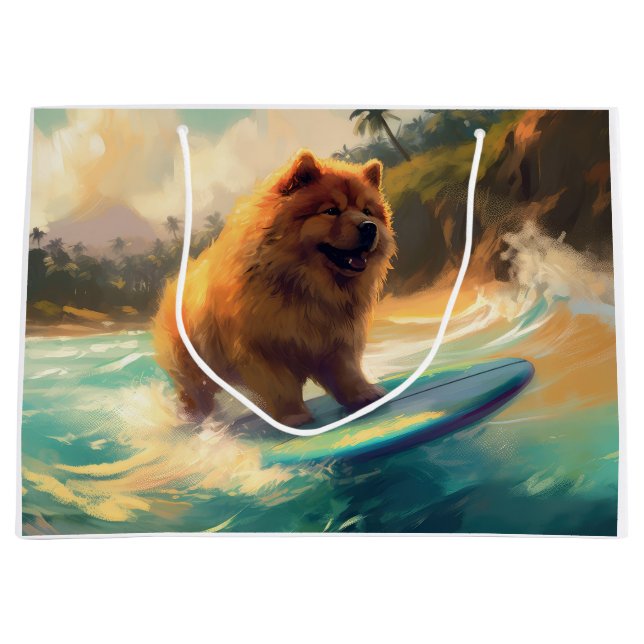 Chow Chow Beach Surfen Malerei Große Geschenktüte (Vorderseite)