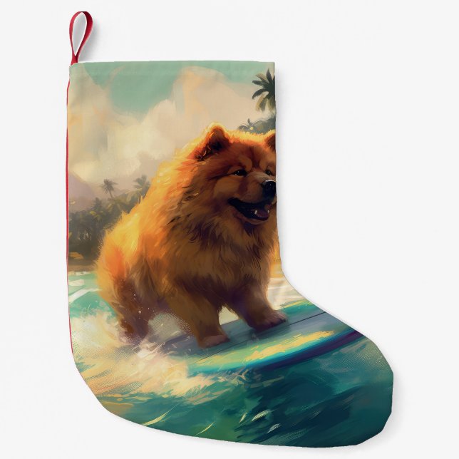 Chow Chow Beach Surfen Malerei Kleiner Weihnachtsstrumpf (Vorderseite)