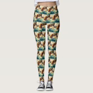 Chow Chow Beach Surfen Malerei Leggings