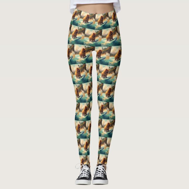 Chow Chow Beach Surfen Malerei Leggings (Vorderseite)
