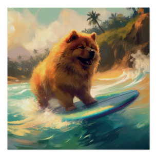 Chow Chow Beach Surfen Malerei Poster