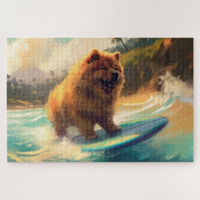 Chow Chow Beach Surfen Malerei Puzzle (Horizontal)