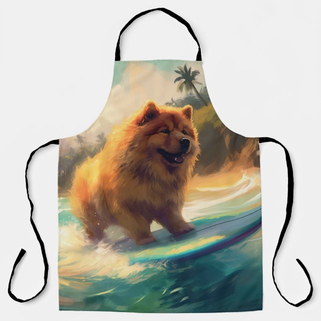 Chow Chow Beach Surfen Malerei Schürze (Vorderseite)