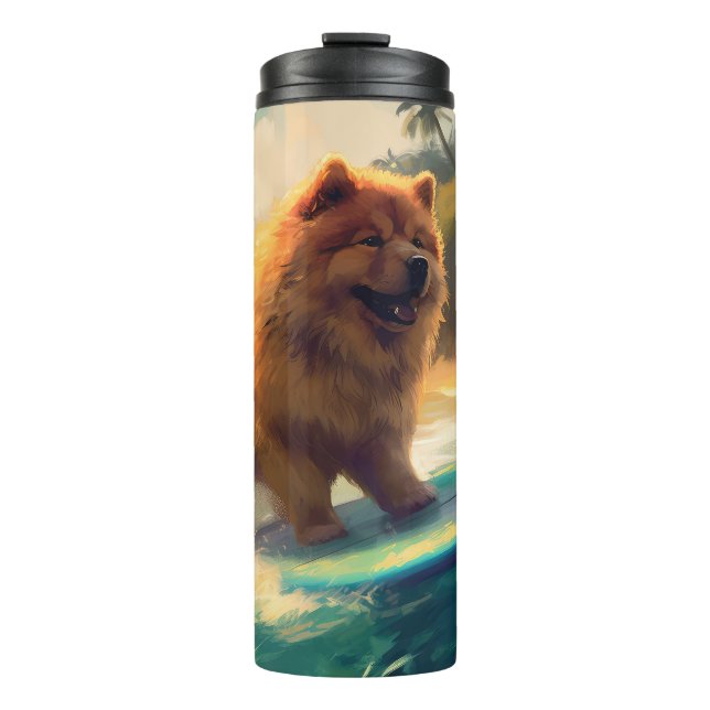 Chow Chow Beach Surfen Malerei Thermosbecher (Vorderseite)