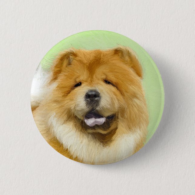 Chow Chow Cainting - Niedliche Original Hunde Art Button (Vorderseite)