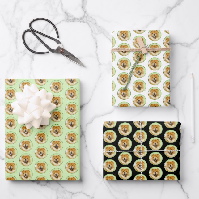 Chow Chow Cainting - Niedliche Original Hunde Art Geschenkpapier Set (Vorderseite)
