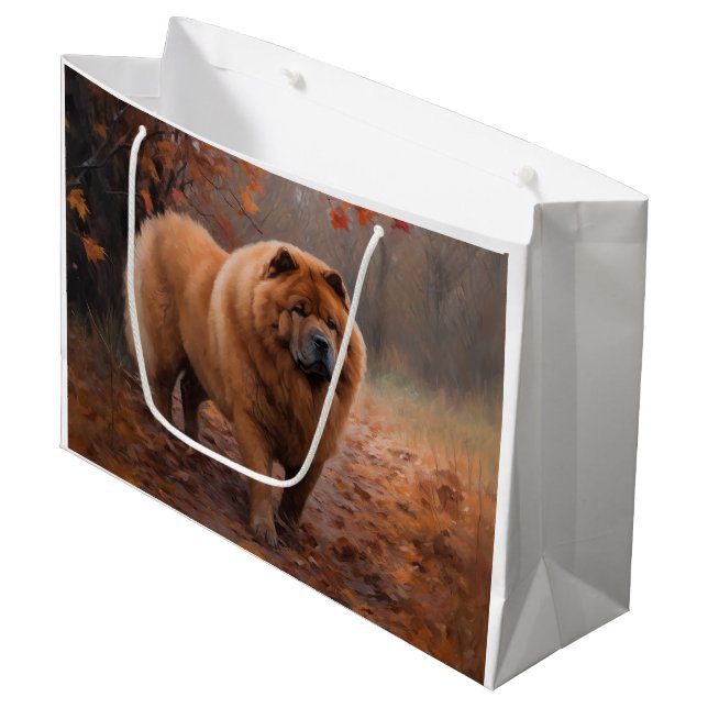 Chow Chow Chow im Herbst Leaves Inspiriert Große Geschenktüte (Vorderseite Schrägansicht)
