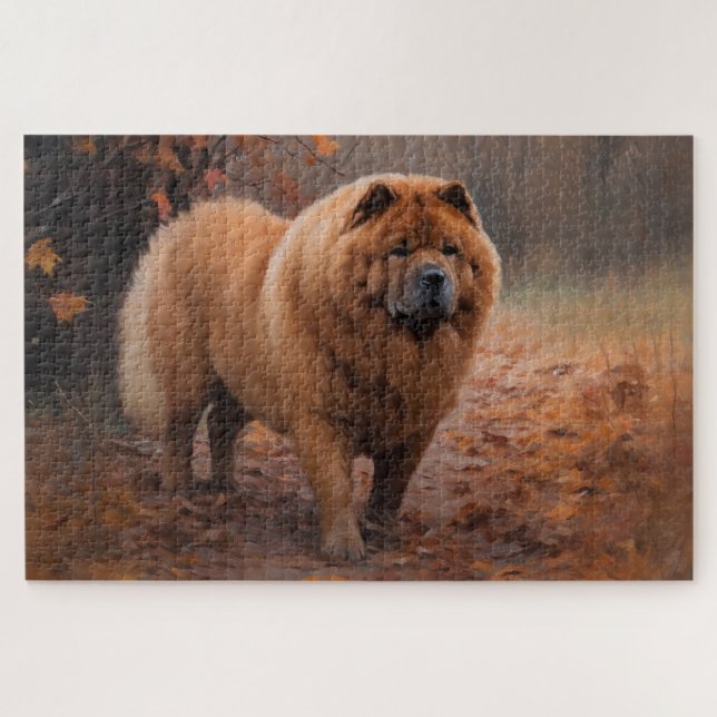 Chow Chow Chow im Herbst Leaves Inspiriert Puzzle (Horizontal)