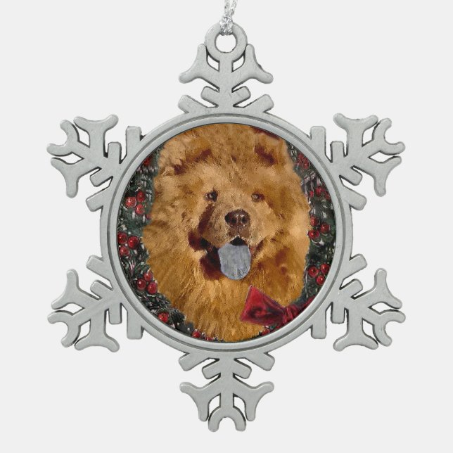 Chow Chow Chow WeihnachtsWeihnachtsWeihnachtsfeier Schneeflocken Zinn-Ornament (Vorderseite)