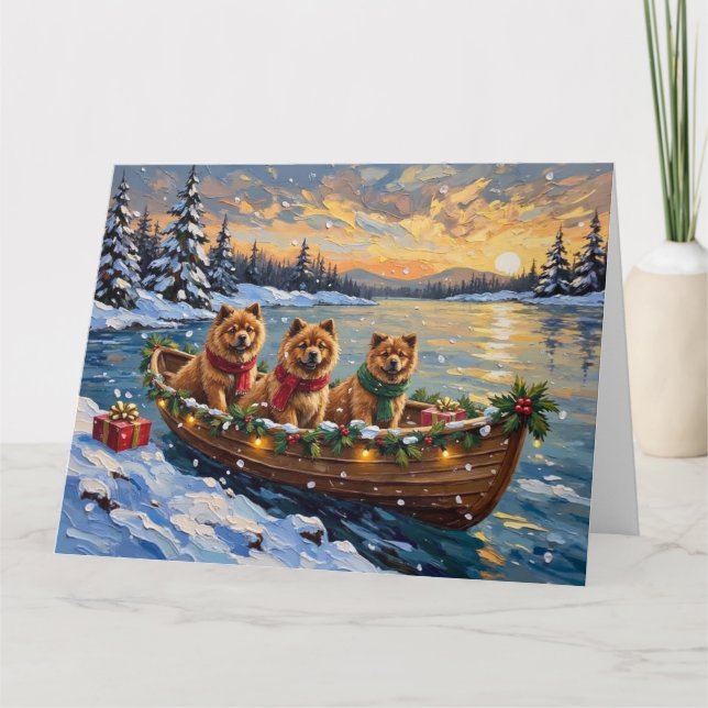 Chow Chow Christmas Boat Holiday Karte (Vorderseite)