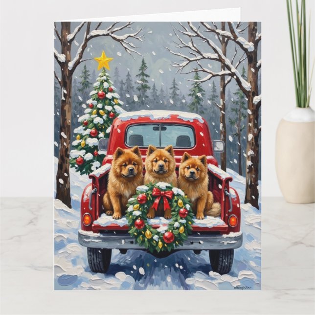 Chow Chow Christmas Red Truck Holiday Karte (Vorderseite)