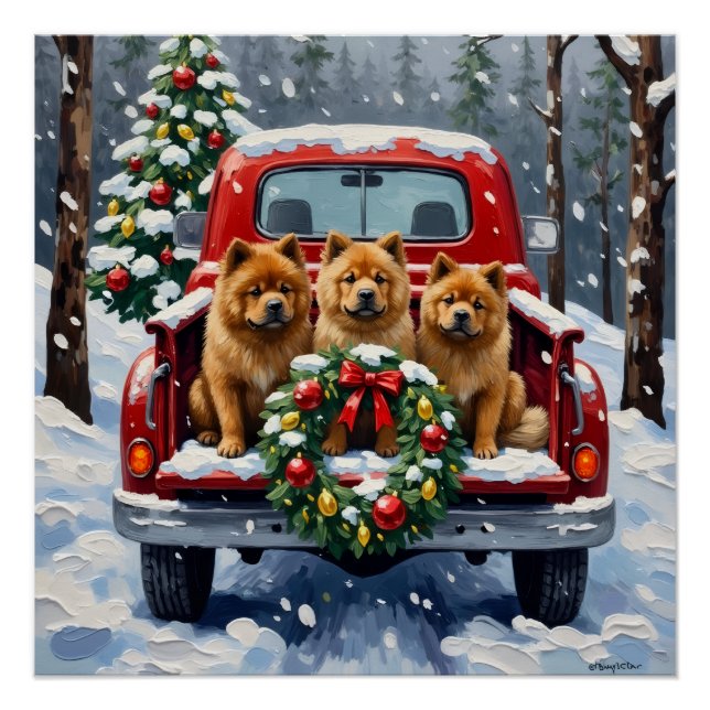 Chow Chow Christmas Red Truck Holiday Poster (Vorderseite)