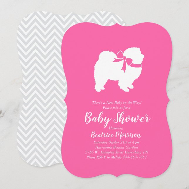 Chow Chow Dog Baby Shower Girl Pink Einladung (Vorne/Hinten)
