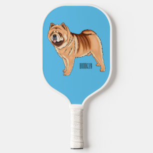 Chow Chow dog cartoon illustriert Pickleball Schläger