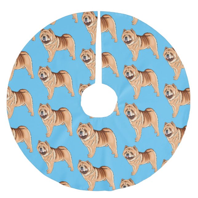 Chow Chow dog cartoon illustriert Polyester Weihnachtsbaumdecke (Vorderseite)