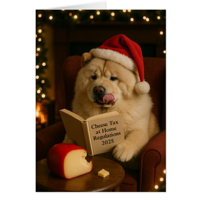 Chow Chow dog 'Cheese Tax' Christmas card (Vorne)