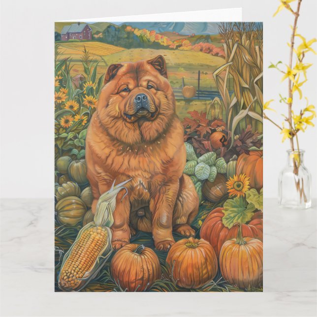 Chow Chow Dog Herbst Ernte Erntedank Karte (Gelbe Blume)
