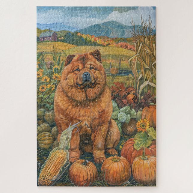 Chow Chow Dog Herbst Ernte Erntedank Puzzle (Vertikal)