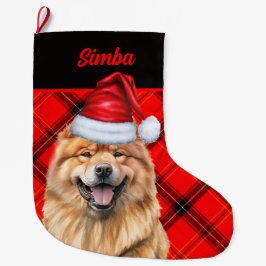 Chow Chow Dog Holiday Red Kariert Personalisiert Großer Weihnachtsstrumpf