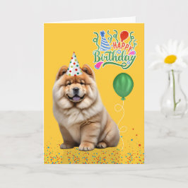 Chow Chow Dog Party Hat Yellow Birthday Karte