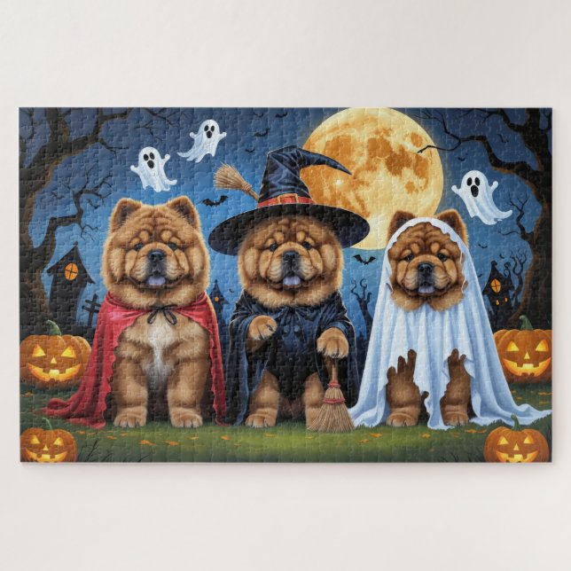 Chow Chow Dog Pumpkin Halloween Funny Puzzle (Horizontal)